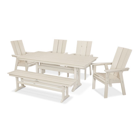 Modern Adirondack 6-Piece Farmhouse Trestle Dining Set with Bench in Sand