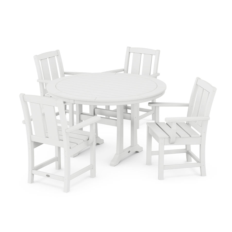 POLYWOOD Mission 5-Piece Round Dining Set with Trestle Legs in White