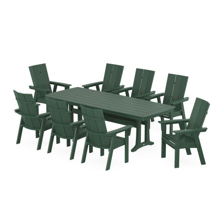 Modern Curveback Adirondack 9-Piece Dining Set with Trestle Legs in Green