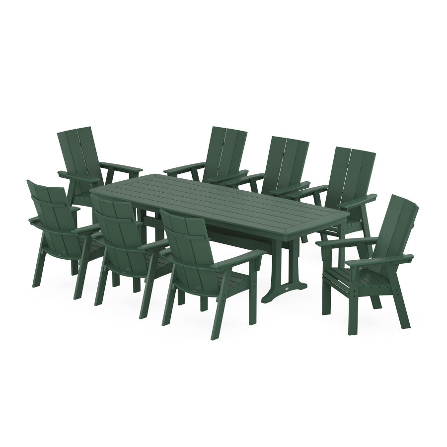 POLYWOOD Modern Curveback Adirondack 9-Piece Dining Set with Trestle Legs in Green