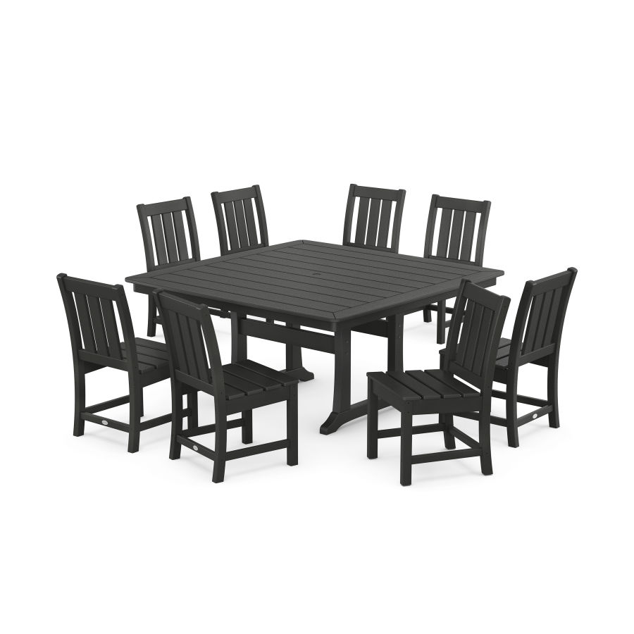POLYWOOD Oxford Side Chair 9-Piece Square Dining Set with Trestle Legs in Black