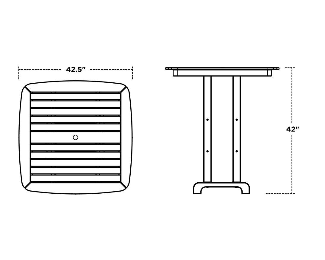 Dimensions for Nautical 44" Bar Table
