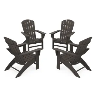 POLYWOOD 4-Piece Nautical Curveback Adirondack Chair Conversation Set in Vintage Finish