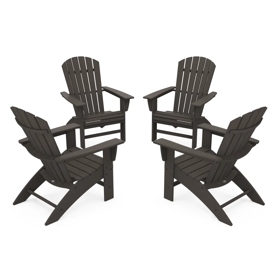 POLYWOOD 4-Piece Nautical Curveback Adirondack Chair Conversation Set in Vintage Finish