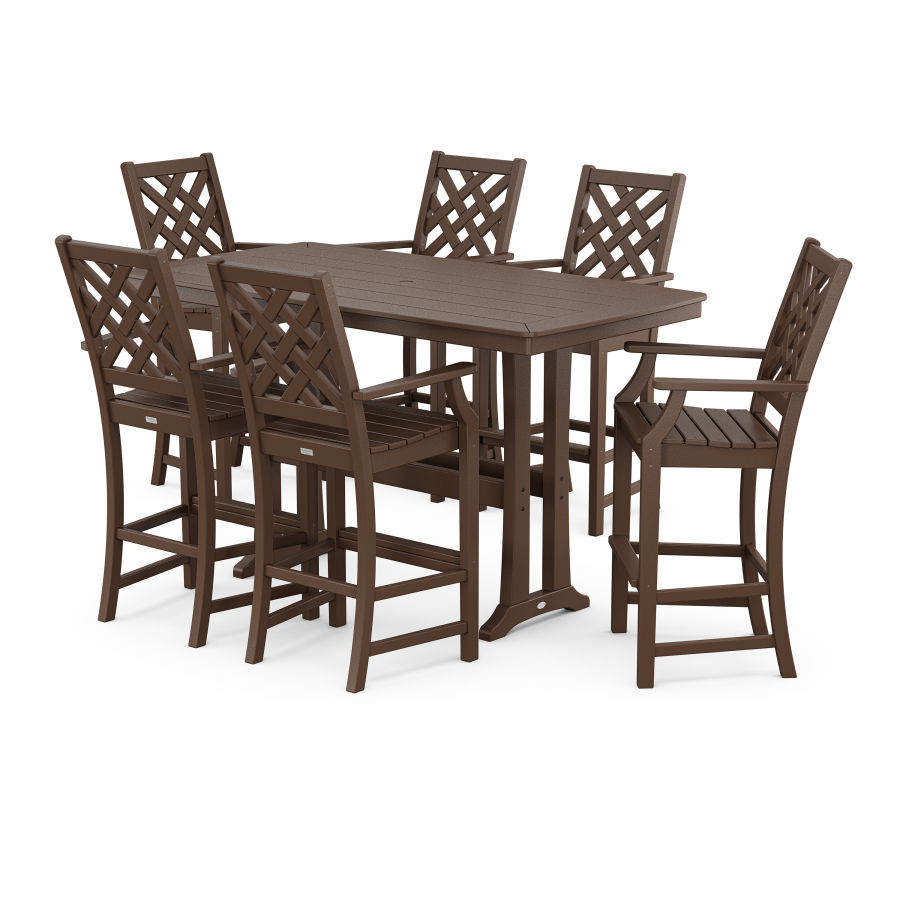 POLYWOOD Wovendale Arm Chair 7-Piece Bar Set with Trestle Legs in Mahogany