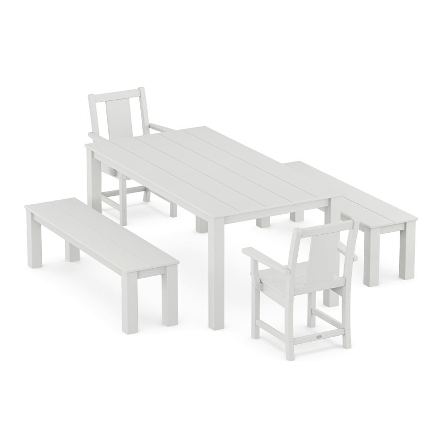 POLYWOOD Prairie 5-Piece Parsons Dining Set with Benches in White