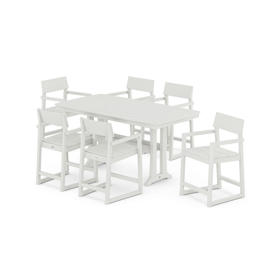POLYWOOD EDGE Arm Chair 7-Piece Counter Set with Trestle Legs in Vintage White