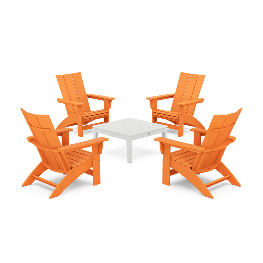 POLYWOOD 5-Piece Modern Grand Adirondack Chair Conversation Group in Tangerine / White