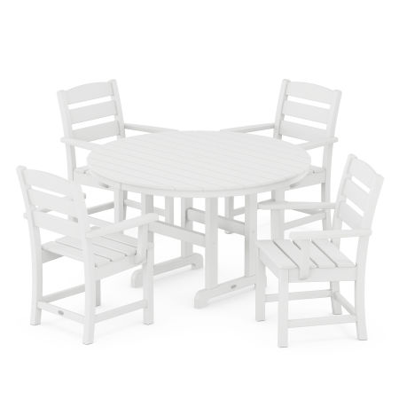 Lakeside 5-Piece Round Farmhouse Arm Chair Dining Set in White