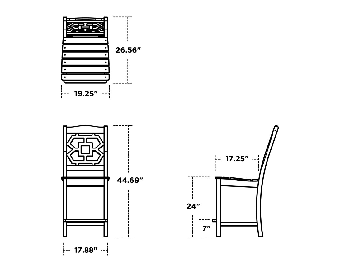 Dimensions for Chinoiserie Counter Side Chair