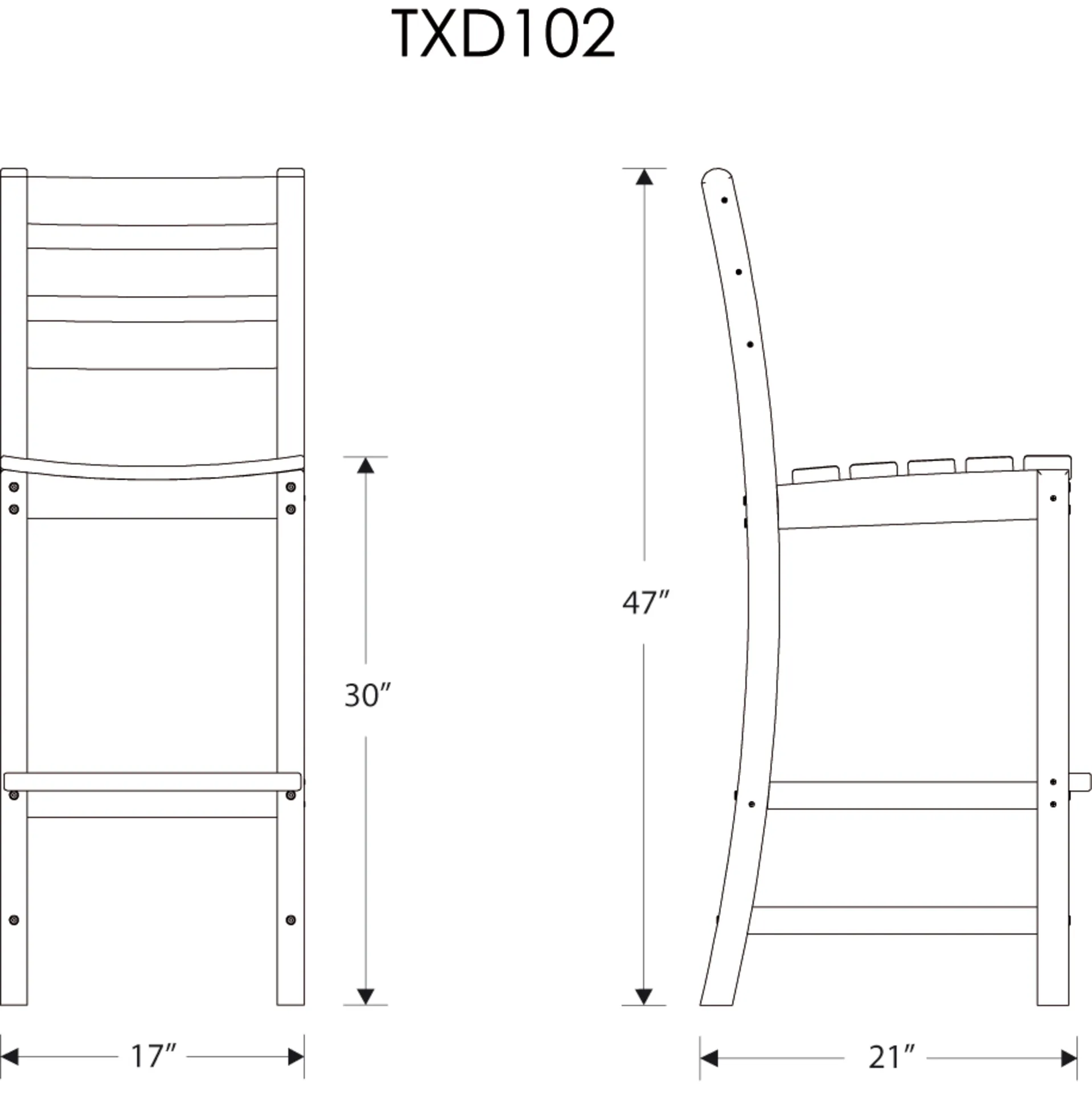 Dimensions for Monterey Bay Bar Side Chair