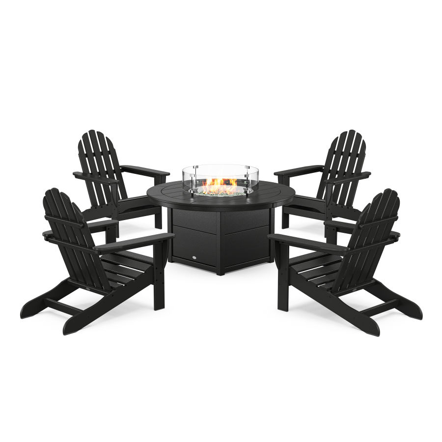 POLYWOOD Classic Adirondack 5-Piece Conversation Set with Fire Pit Table in Black