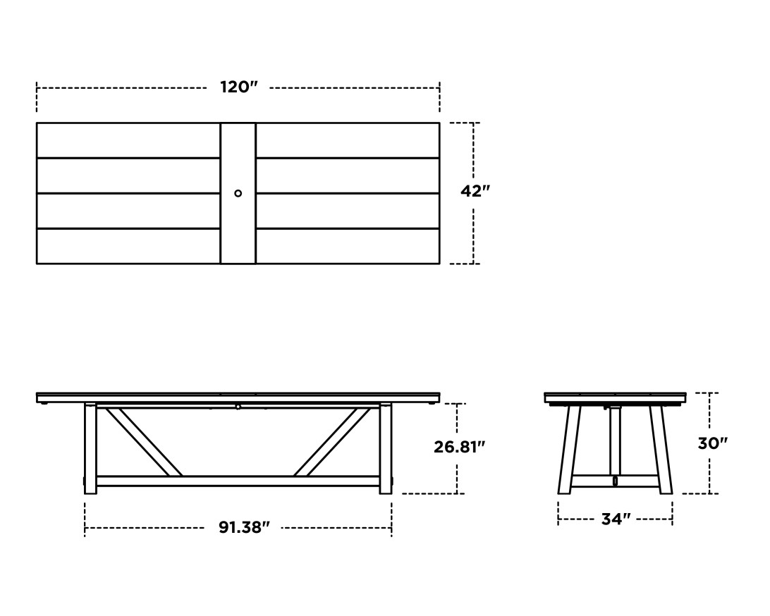 Dimensions for 120" A-Frame Dining Table