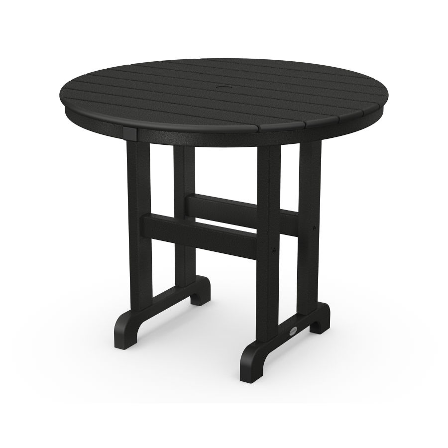 POLYWOOD 36" Round Farmhouse Dining Table in Black