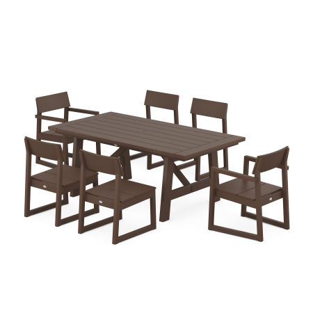 POLYWOOD EDGE 7-Piece Rustic Farmhouse Dining Set With Trestle Legs in Mahogany