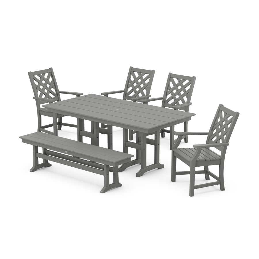 POLYWOOD Wovendale 6-Piece Farmhouse Dining Set with Bench