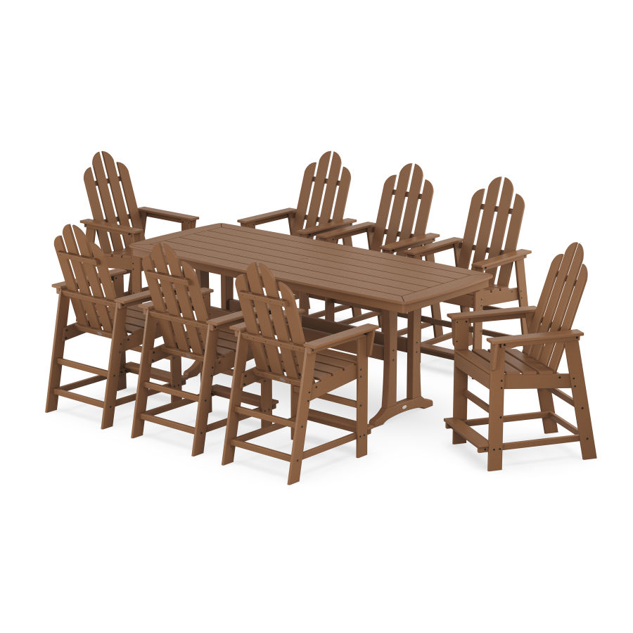 POLYWOOD Long Island 9-Piece Counter Set with Trestle Legs in Teak