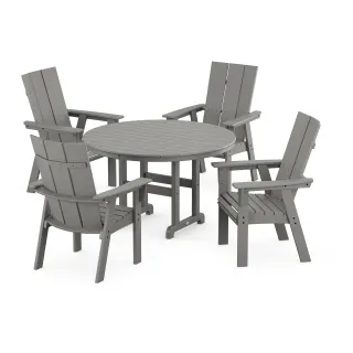 POLYWOOD Modern Curveback Adirondack 5-Piece Round Farmhouse Dining Set