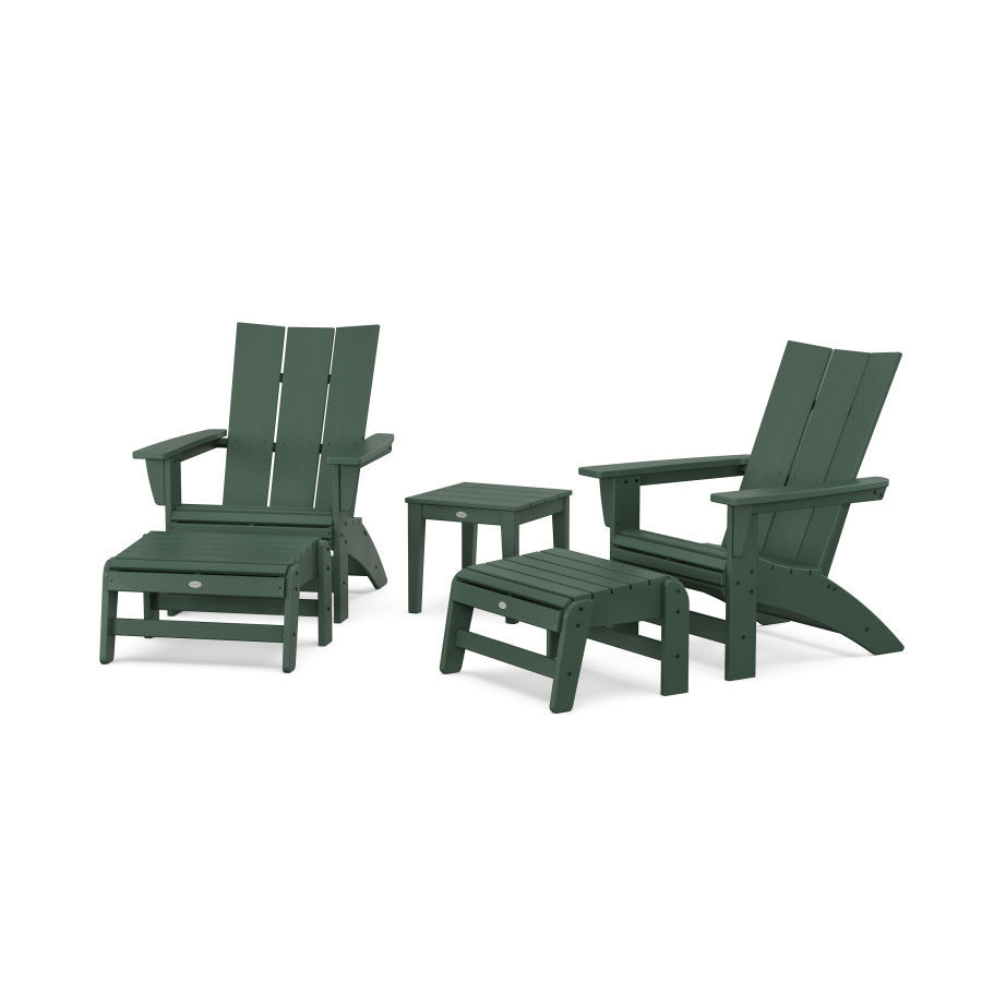 POLYWOOD 5-Piece Modern Grand Adirondack Set with Ottomans and Side Table in Green