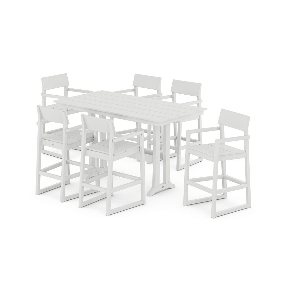 POLYWOOD EDGE Arm Chair 7-Piece Farmhouse Bar Set with Trestle Legs in White