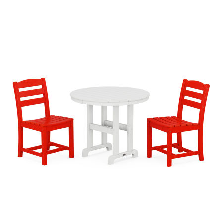 La Casa Café Side Chair 3-Piece Round Dining Set in Sunset Red
