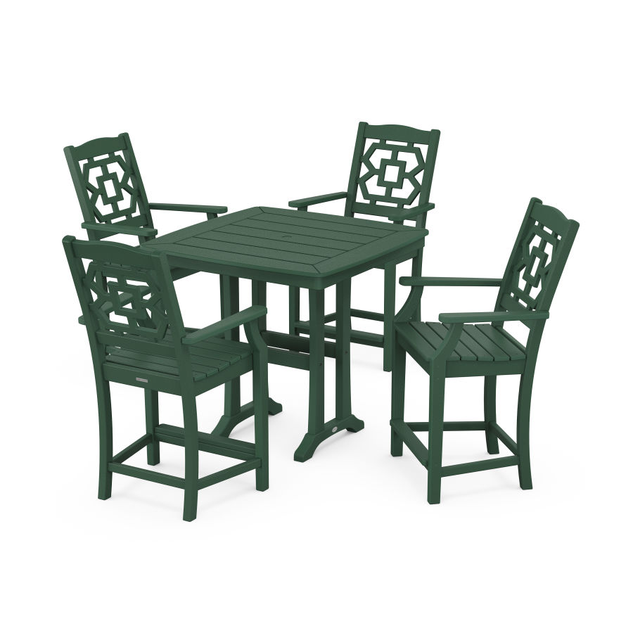 POLYWOOD Chinoiserie 5-Piece Counter Set with Trestle Legs in Green