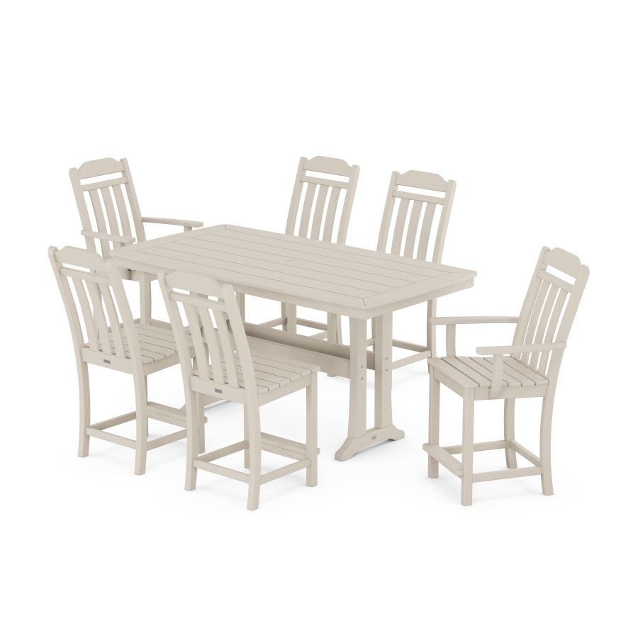 POLYWOOD Country Living 7-Piece Counter Set with Trestle Legs in Sand