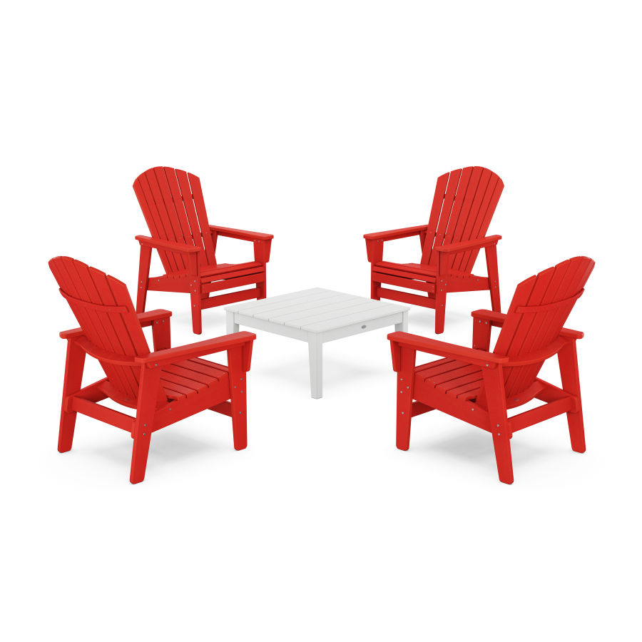 POLYWOOD 5-Piece Nautical Grand Upright Adirondack Chair Conversation Group in Sunset Red / White