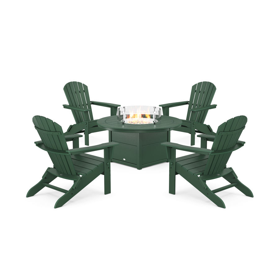 POLYWOOD South Beach 5-Piece Folding Adirondack Fire Chat Set in Green
