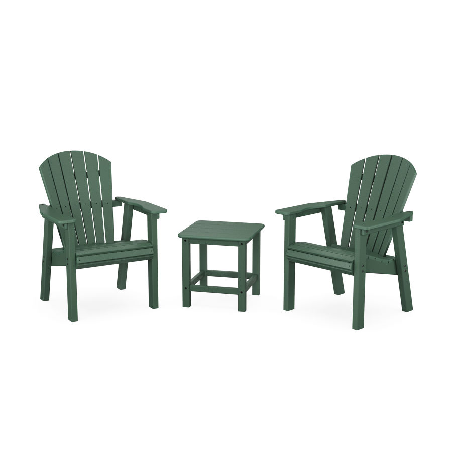 POLYWOOD Seashell 3-Piece Upright Adirondack Chair Set in Green