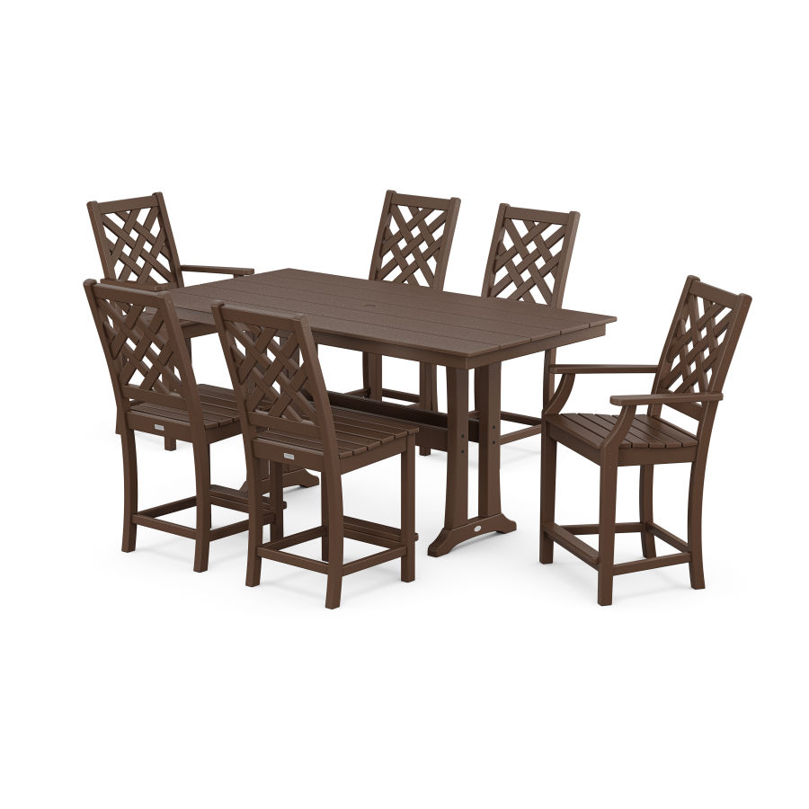 POLYWOOD Wovendale 7-Piece Farmhouse Counter Set with Trestle Legs in Mahogany