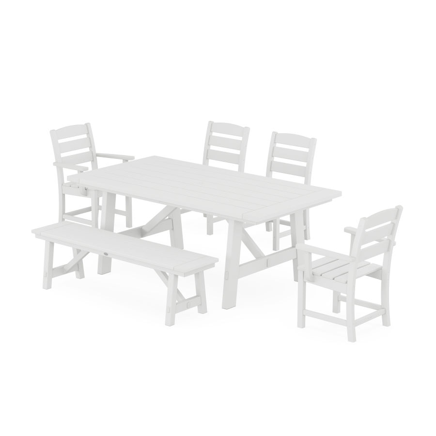 POLYWOOD Lakeside 6-Piece Rustic Farmhouse Dining Set With Trestle Legs in White