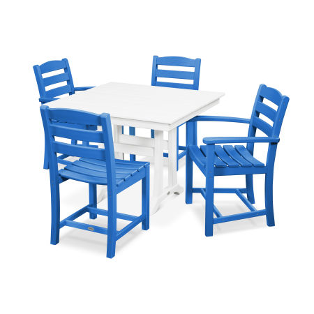 La Casa Café 5-Piece Farmhouse Trestle Dining Set in Pacific Blue / White