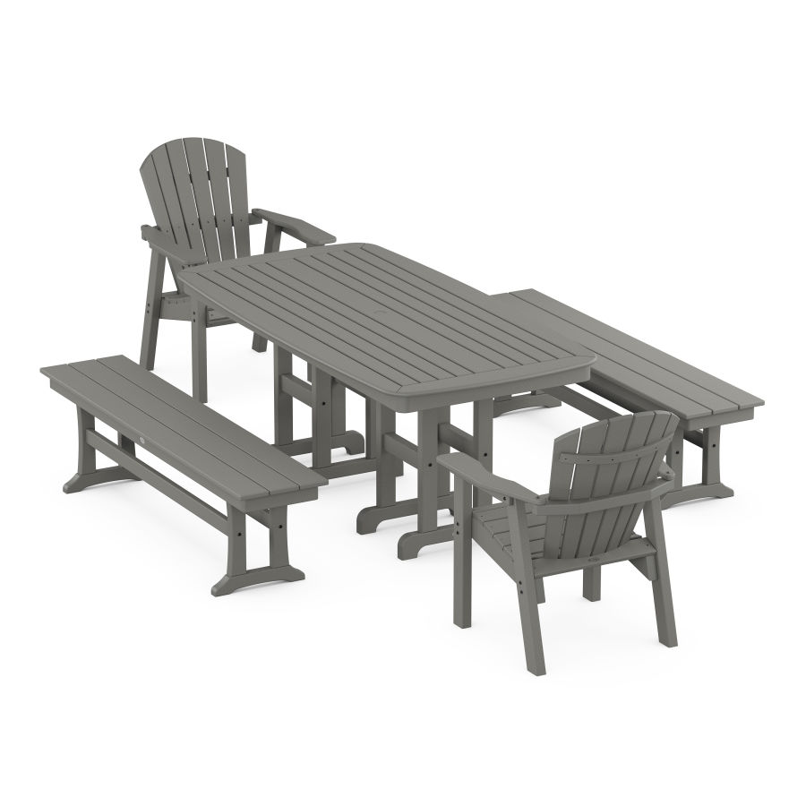POLYWOOD Seashell 5-Piece Dining Set with Benches