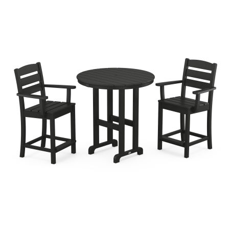 Lakeside 3-Piece Round Farmhouse Arm Chair Counter  Set in Black