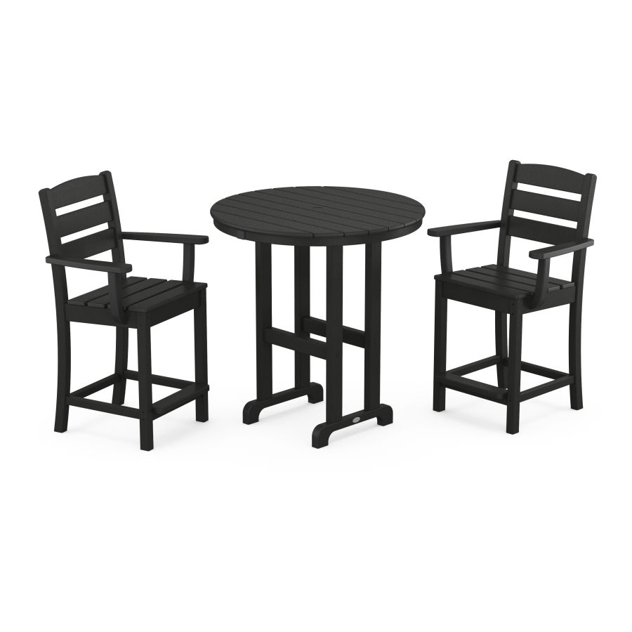 POLYWOOD Lakeside 3-Piece Round Farmhouse Arm Chair Counter  Set in Black