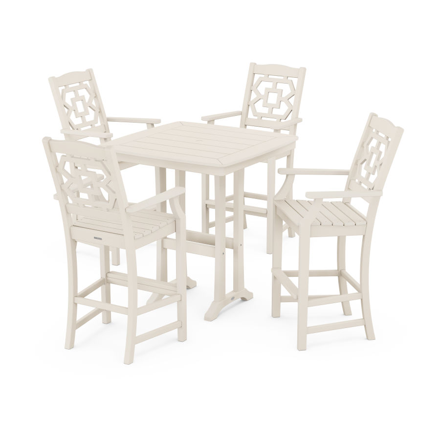 POLYWOOD Chinoiserie 5-Piece Bar Set with Trestle Legs in Sand