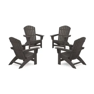 POLYWOOD 4-Piece Nautical Grand Adirondack Chair Conversation Set in Vintage Finish