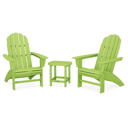 Vineyard 3-Piece Curveback Adirondack Set with South Beach 18" Side Table in Lime