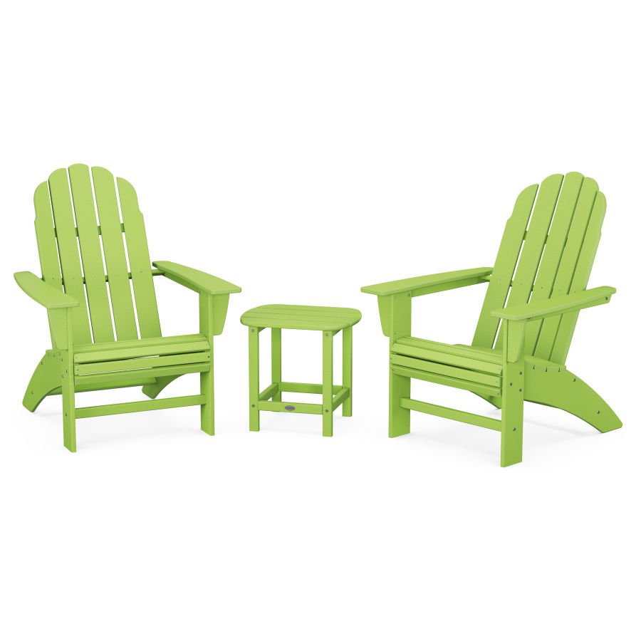 POLYWOOD Vineyard 3-Piece Curveback Adirondack Set with South Beach 18" Side Table in Lime