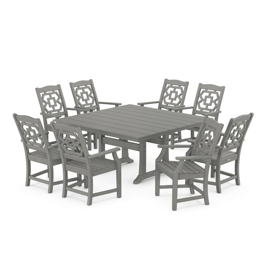 POLYWOOD Chinoiserie 9-Piece Square Farmhouse Dining Set with Trestle Legs
