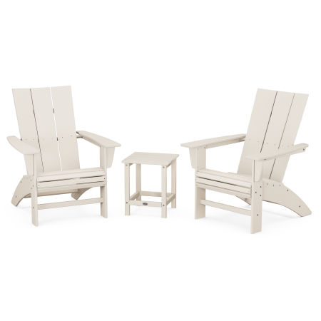 Modern 3-Piece Curveback Adirondack Set with Long Island 18" Side Table in Sand