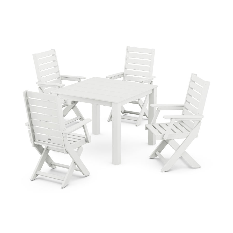 POLYWOOD Captain Folding Chair 5-Piece Parsons Dining Set in White