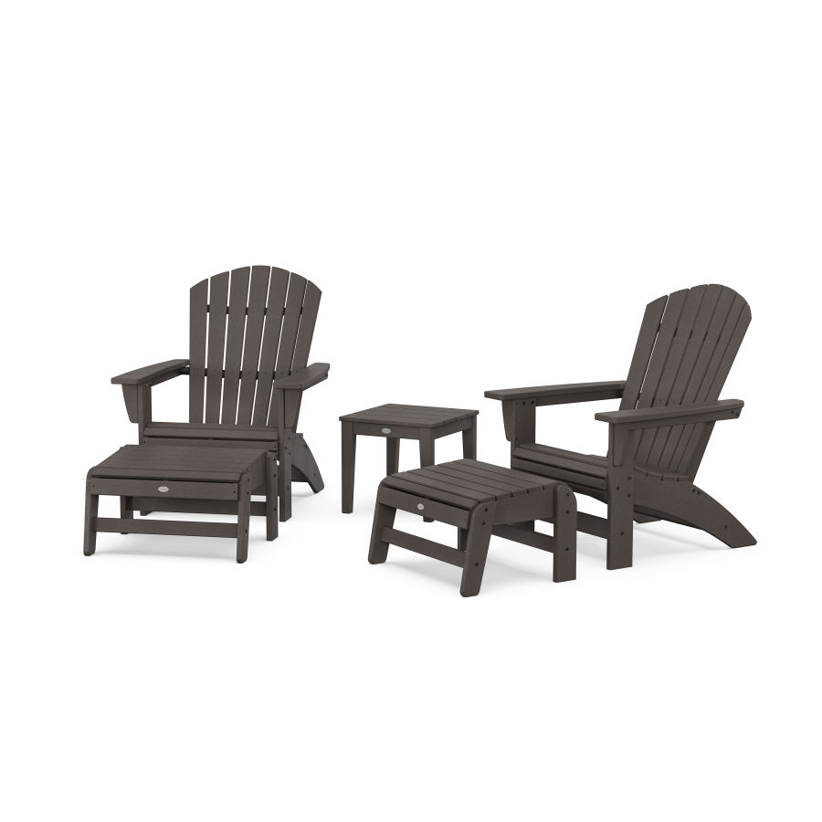 POLYWOOD 5-Piece Nautical Grand Adirondack Set with Ottomans and Side Table in Vintage Finish
