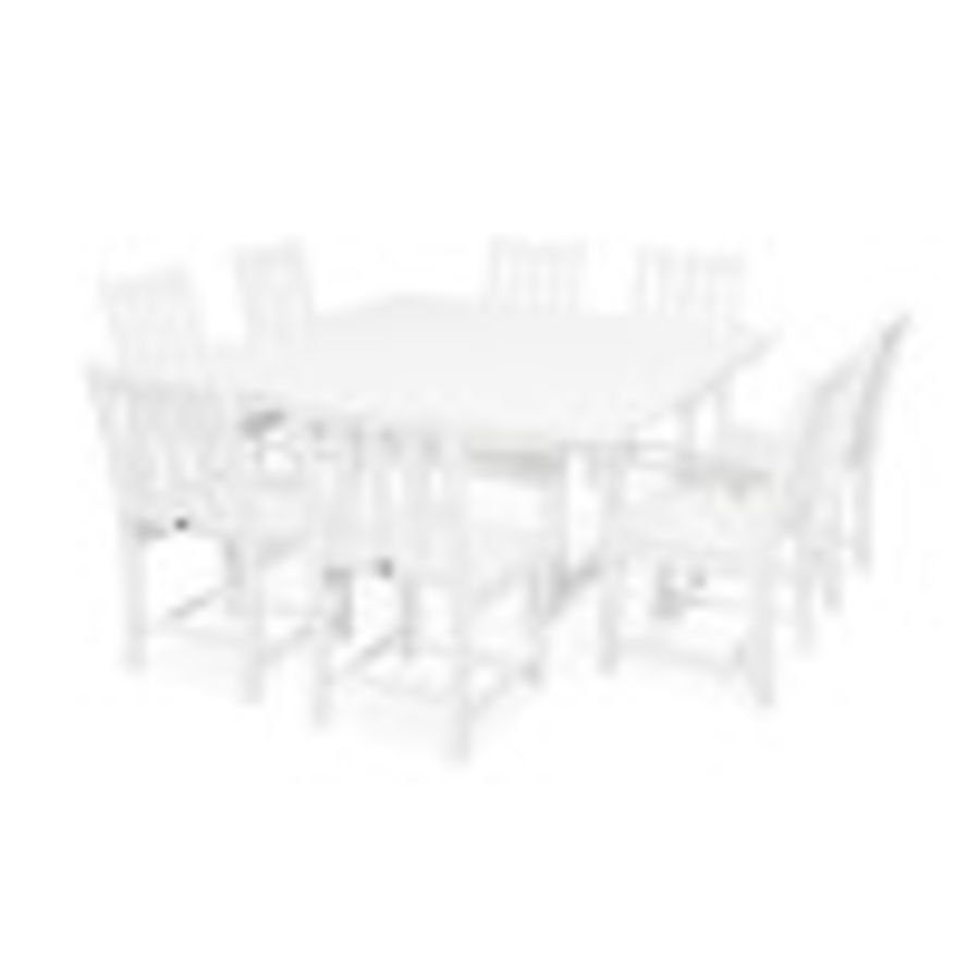 POLYWOOD Traditional Garden 9-Piece Farmhouse Dining Set in White