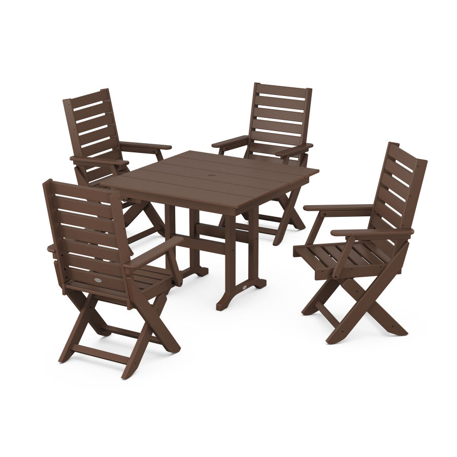 POLYWOOD Captain Folding Chair 5-Piece Farmhouse Dining Set in Mahogany