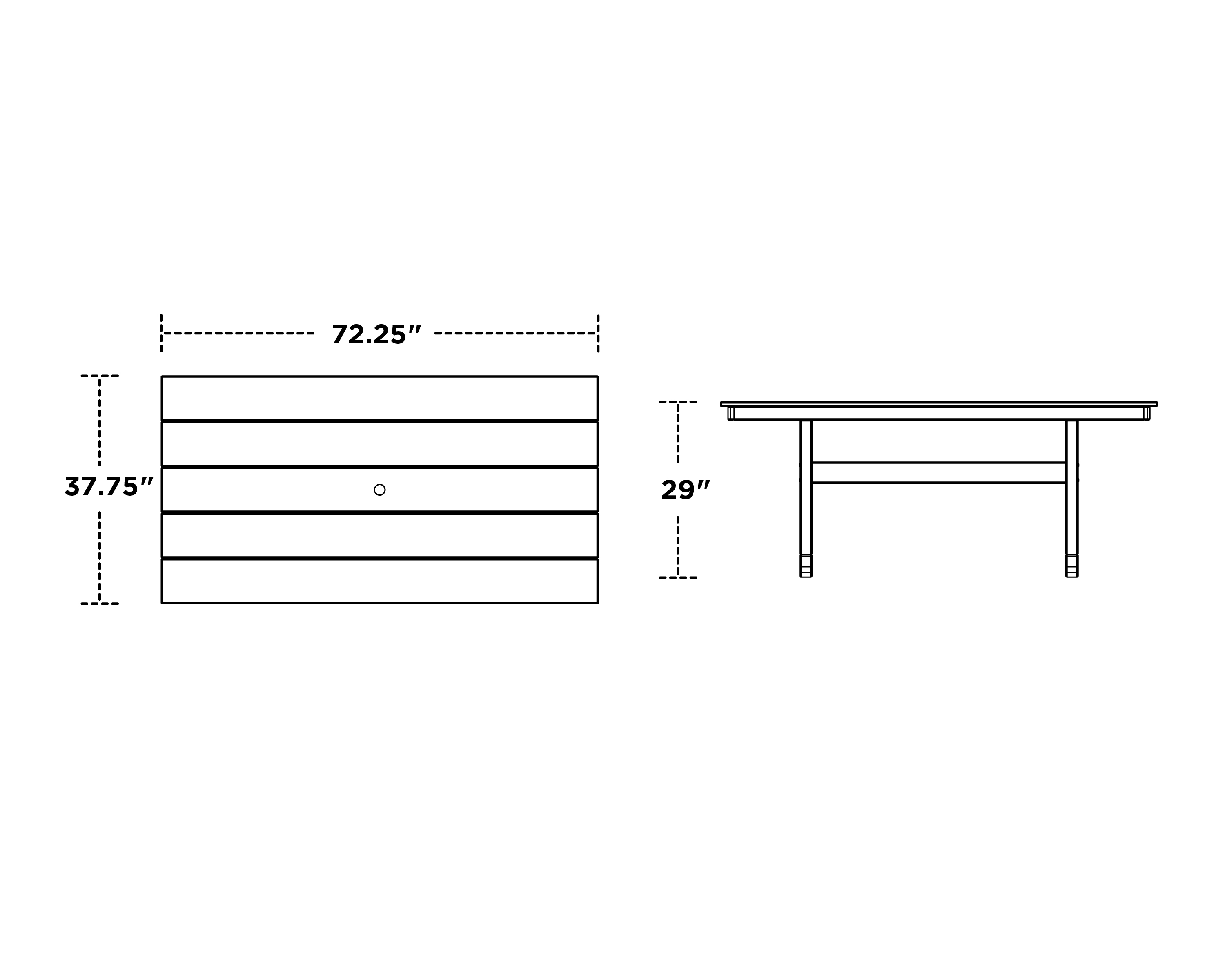 Dimensions for Farmhouse Trestle 37" x 72" Dining Table