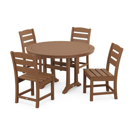 Lakeside Side Chair 5-Piece Round Dining Set With Trestle Legs in Teak
