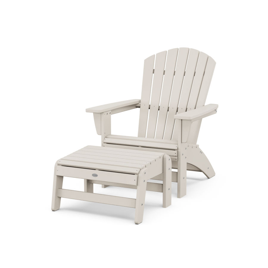 POLYWOOD Nautical Grand Adirondack Chair with Ottoman in Sand