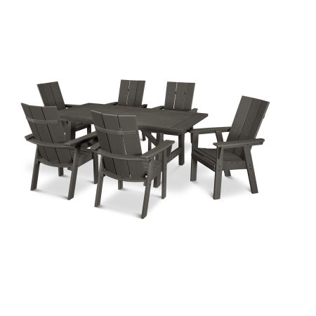 POLYWOOD Modern Curveback Adirondack 7-Piece Rustic Farmhouse Dining Set in Vintage Finish